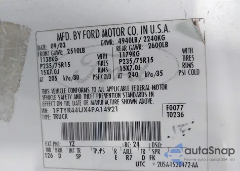2004 Ford Ranger Edge/Tremor/Xlt z USA, uszkodzony, nr VIN 1FTYR44UX4PA14921